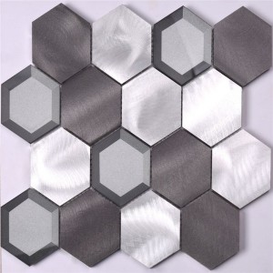 Teja de mosaico de cristal del hexágono de cristal de la mezcla de aluminio del metal para la pared Backsplash de la cocina