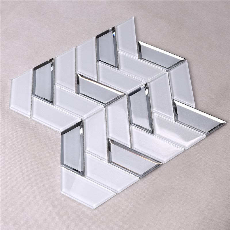 HMB35 Super White Foshan Factory Fan en forma de escamas de peces de vidrio mosaico de azulejos