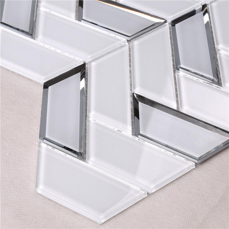HMB35 Super White Foshan Factory Fan en forma de escamas de peces de vidrio mosaico de azulejos