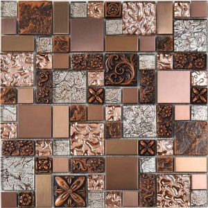 HXL09 Azulejos de mosaico de vidrio de acero inoxidable, oro, cobre, acero inoxidable para baño y cocina