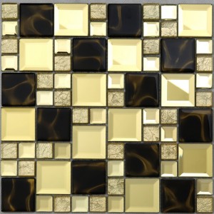 Material de construcción Decoración de pared Azulejo biselado dorado brillante de vidrio mosaico