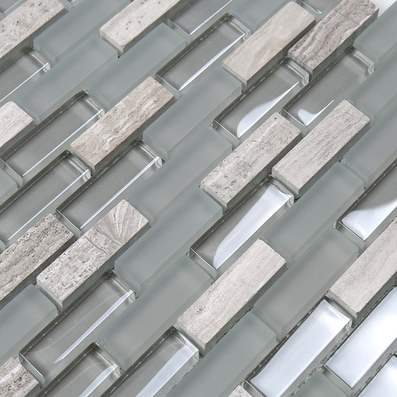 Precio de fábrica América del Norte gris mezcla de vidrio mosaico de piedra mosaico decorativo de la pared para cocina Splash Back