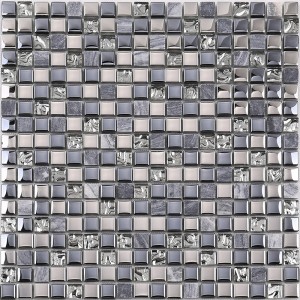 Alta calidad último diseño de cristal de cristal mosaico de piedra de metal para la cocina Backsplash azulejo de la pared negro brillante